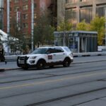 A CTrain on 7 Avenue SW in downtown Calgary